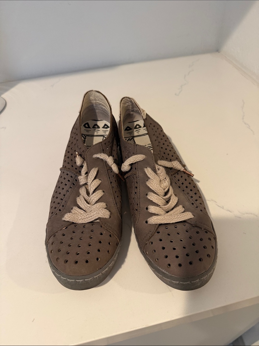 Dolce Vita Taupe Perforated Lace-Up Flats